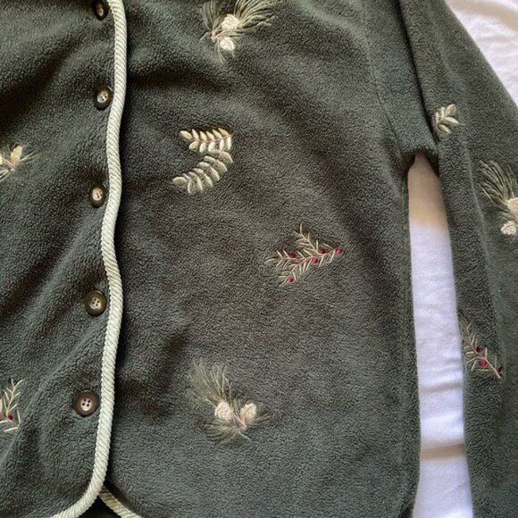 Christopher & Banks Green Embroidered Button-Up Fleece Jacket With Nature-Inspir - Picture 6 of 10